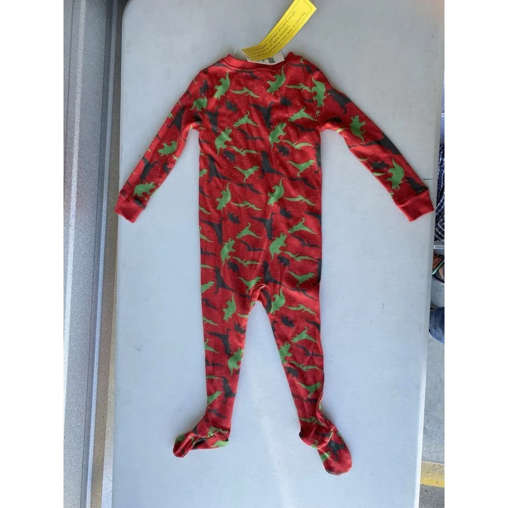 NWT Dip Toddler Boys Red Dinosaur Footed Pajamas Sleeper Snug Fit 18-24M